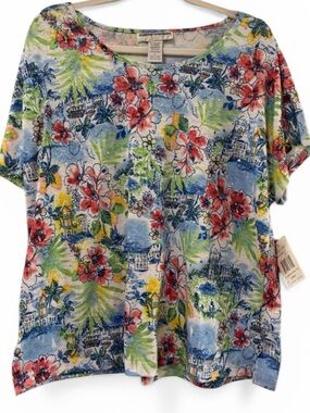 Cathy Daniels Floral Embellished Top w/ Fun Summer Colors - Women's Size Large